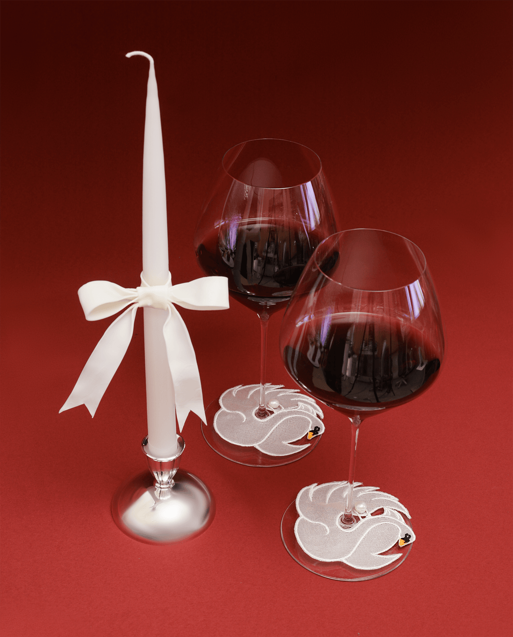 White Bow Taper Candle Pair - Motte Studio