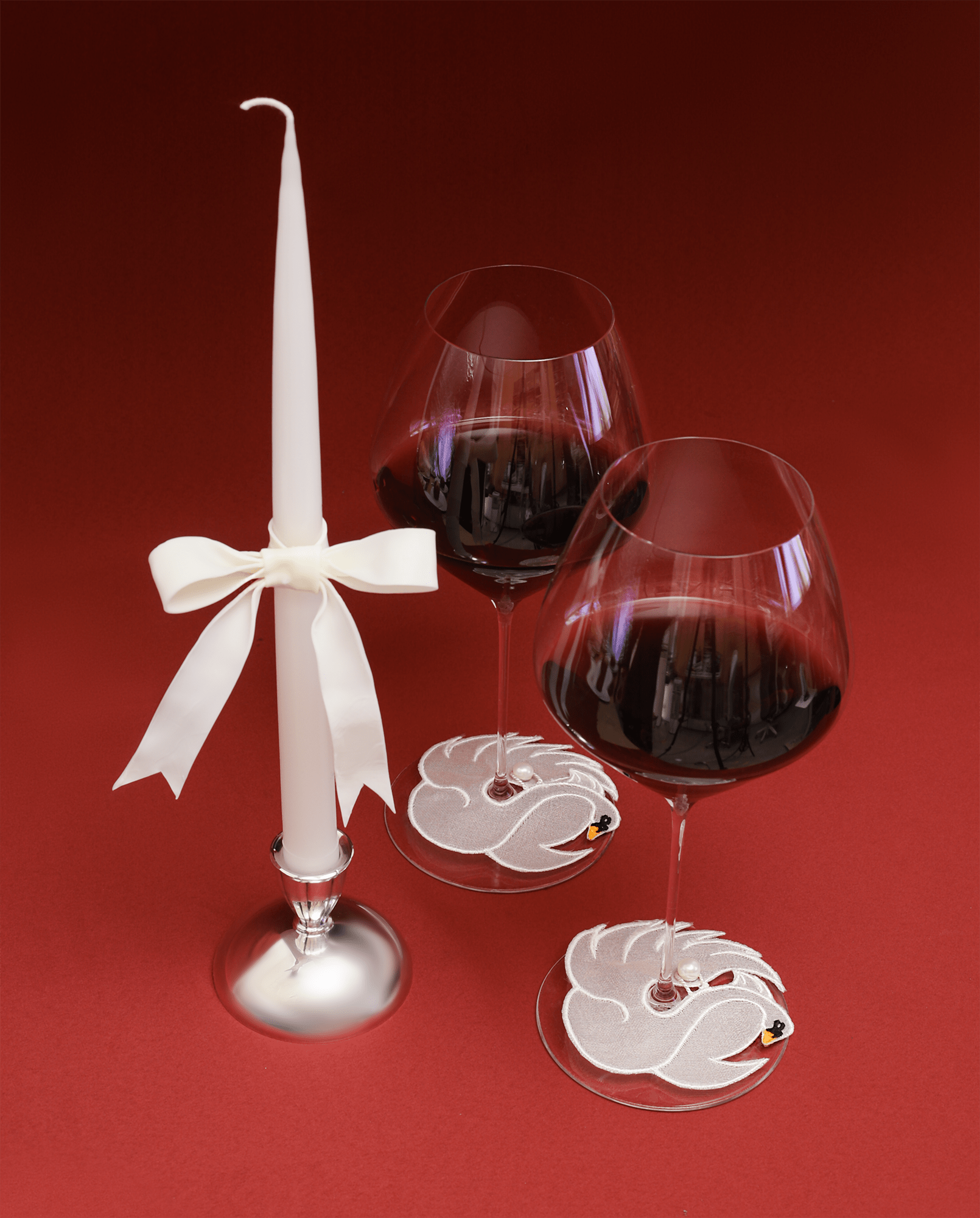 White Bow Taper Candle Pair - Motte Studio