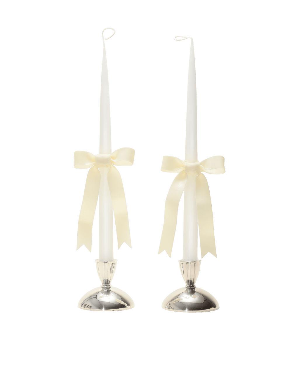 White Bow Taper Candle Pair - Motte Studio
