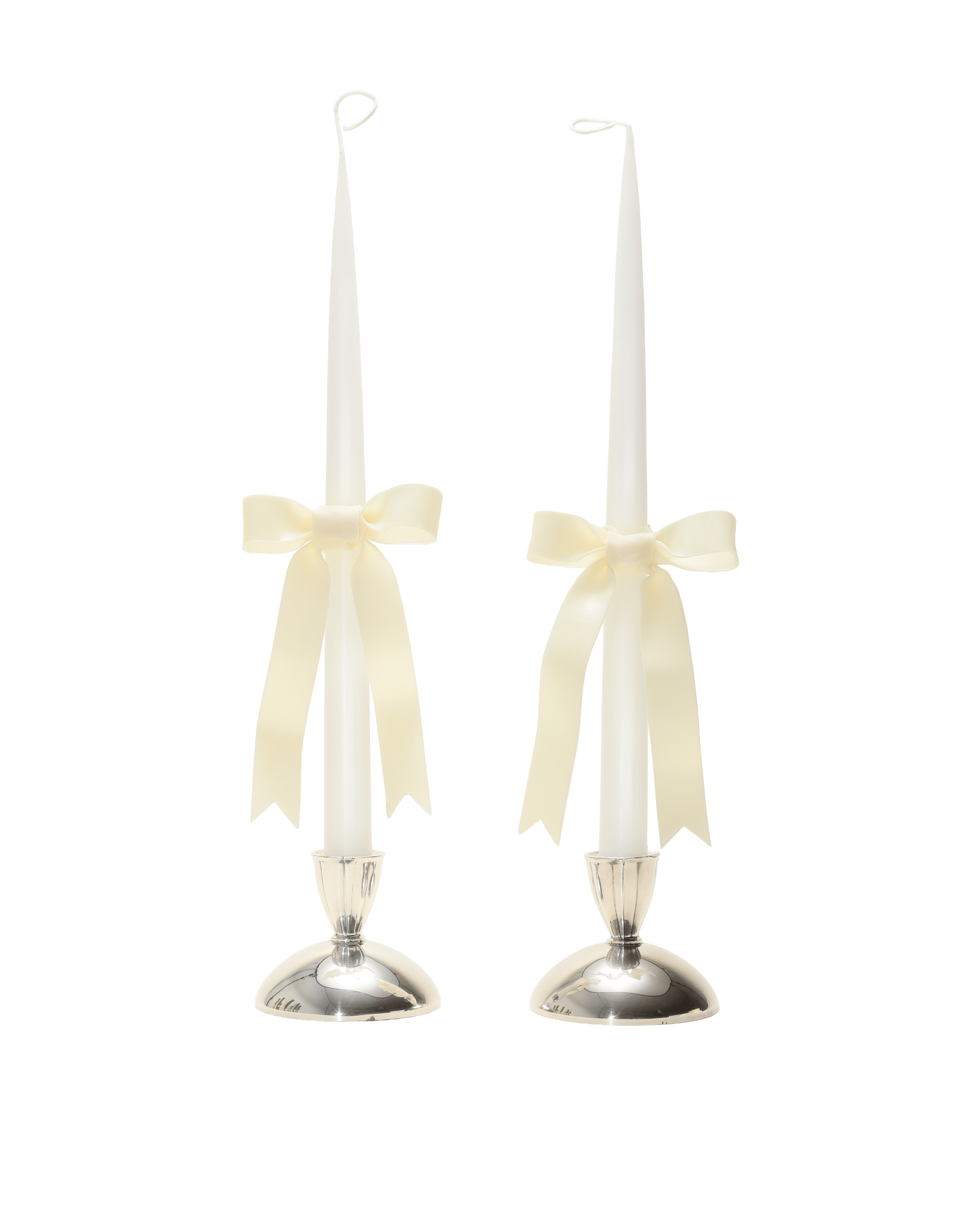 White Bow Taper Candle Pair - Motte Studio